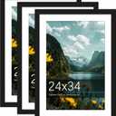 Picrit 24x34 Picture Frame 3 Pack, Black Poster Frame, Display Poster 20 x 30 with Mat or 24 x 34 without Mat for Horizontal or Vertical Wall Mounting