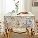 Farmhouse Wipeable Tablecloth Vinyl Waterproof Coating Spill-Proof Table Cover Cotton Linen Backing Slip Resistant Flower Tabletop Kitchen Party Table Dcor Rectangle, 55"102"(8-10 Seats) (Beige1)