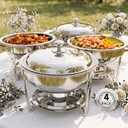 Chafing Dishes for Buffet, 4 Pack 5QT Round Stainless Steel Chafing Dish Set for Home Parties, Christmas Gatherings, Catering Events Complete Buffet Warmer Set (Silver 4)