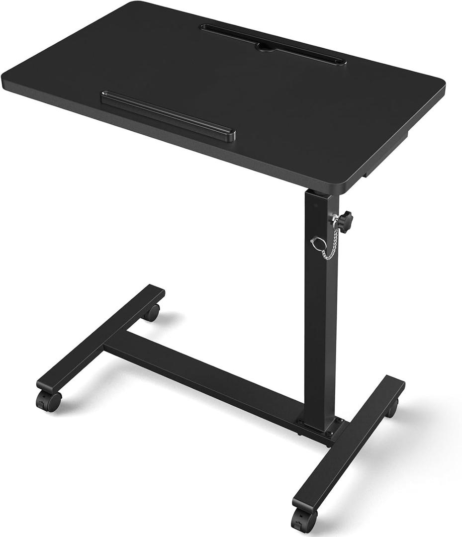 Adjustable Overbed Bedside Table, Hospital Bed Table with Wheels, Portable Rolling Desk, Mobile Small Standing Desk, Rolling Laptop Stand, Computer Cart (23.62inch)