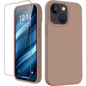 FUNMIKO Compatible with iPhone 15 Case with Screen Protector,Upgraded Liquid Silky Soft Silicone Cover,Fashionably Designed for Men Women Girls,Protective Phone Case 6.1",Light Brown