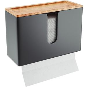 NATURE SUPPLIES Bamboo Paper Towel Dispenser with Removable Top Tray for Bathroom and Kitchen, Wall Mount and Countertop Multifold, C-Fold, Z-Fold, Tri-Fold Hand Towel Holder for Commercial Use, Black (With Top Tray)