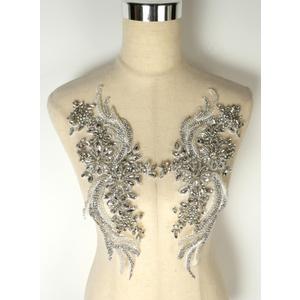 Silver Rhinestons Appliques, Beaded Appliques Embellishments,sew on for Dresses,Banquet Evening Gown, Photograph Shot,scrafts Decoration by Pair