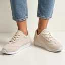 Women's Minimalist Suede Sneakers - Lace Up Casual Trainers in Beige for Everyday, Streetwear & Minimalist Outfits, 9.5