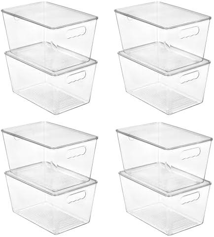 Vtopmart 8 Pack Clear Stackable Storage Bins with Lids, Large Plastic Containers with Handle for Pantry Organization and Storage, Perfect for Kitchen, Fridge, Cabinet, Bathroom Organizer