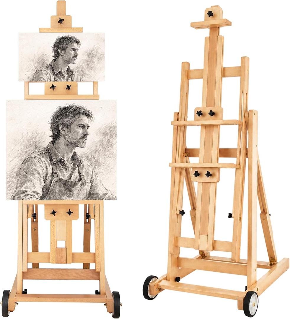 Falling in Art Studio H-Frame Easel with Tilting & Flat Position, Natural, 77 inches