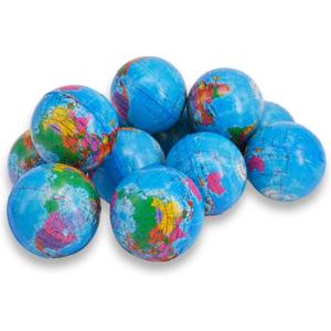 24 Pack Squeezable World Stress Balls for Kids Mini Earth Ball - Pressure Relieving Health Balls Globe Pattern Balls , School, Classroom, Party Favors (2.5" Inches) (Blue)