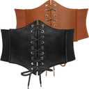 JASGOOD 2 Pack Womens Elastic Costume Waist Belt Lace-up Tied Waspie Corset Belts for Women Corset Belt (Fit Waist Size 33"-37", Black+brown)