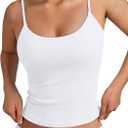 Trendy Queen Double Lined Adjustable Spaghetti Strap Tank Top for Women Cute Summer Basic Crop Top for Teen Workout Going Out (White, L)