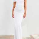 PRETTYGARDEN Women's 2026 Wedding Guest Cocktail Dresses One Off the Shoulder Ruched Bodycon Formal Maxi Party Summer Outfits (White, L)