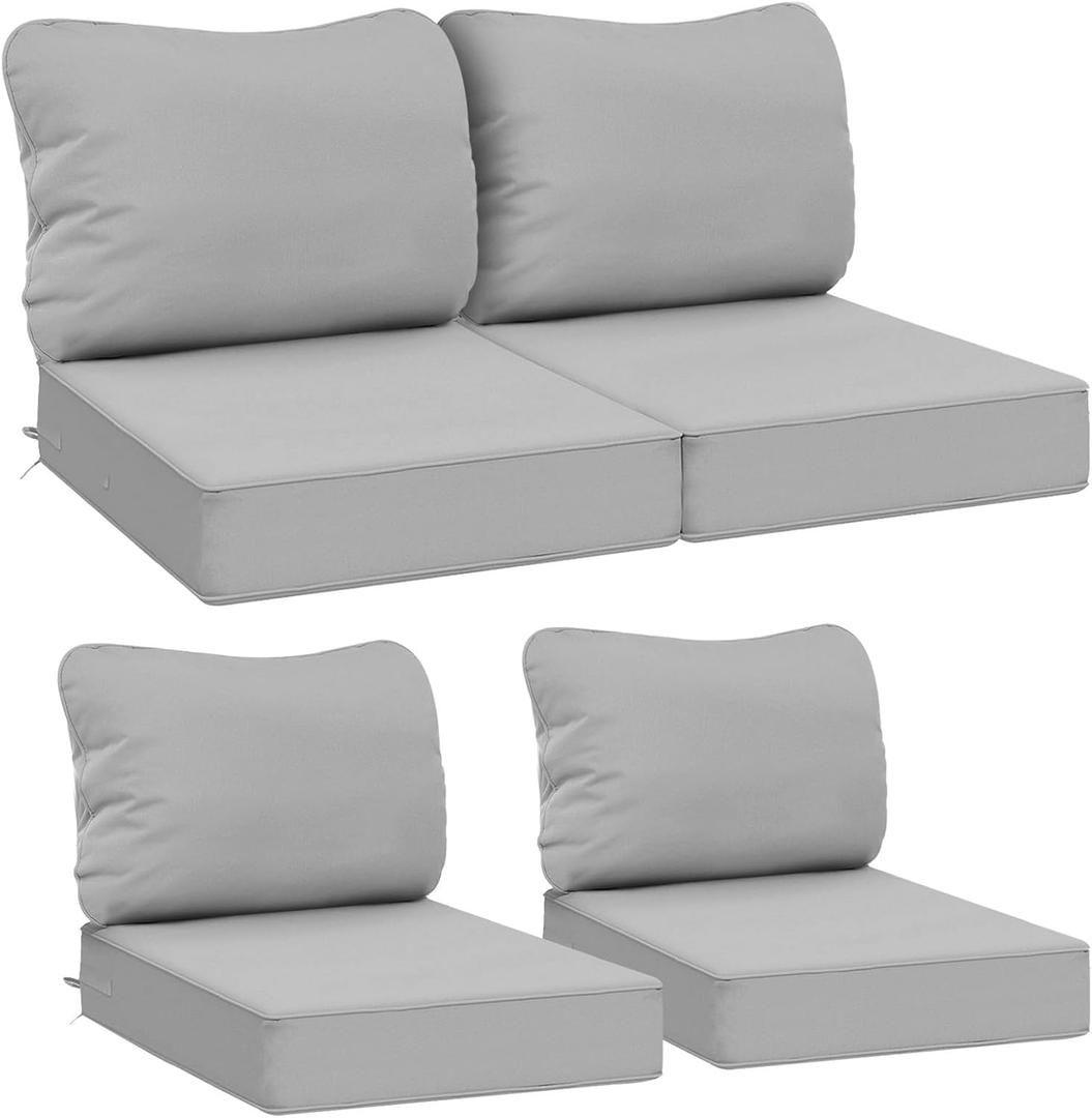 AAAAAcessories Outdoor Deep Seat Cushions, Waterproof, Fade-Resistant Patio Furniture Replacement Cushions, 24" x 24" x 5", Set of 4, Gray (24x24-19'' Mid Back-4 Count)