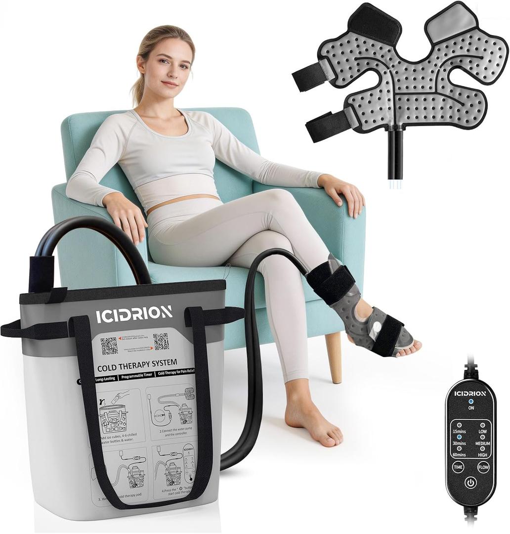 Cold Therapy Machine, Programmable Ice Machine for Ankle After Surgery, Portable Ankle Replacement Recovery System, Cryotherapy Pain Relief w/Compression Pad for Elbow