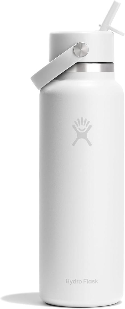 Hydro Flask Water Bottle - Insulated Stainless Steel - Wide Straw Lid, Non Spill, Leakproof in 40 Oz Tonal White