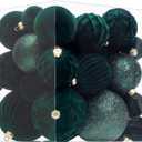 Velvet Christmas Ball Ornaments Dark Green Xmas Tree Decorations 36pcs Shatterproof Christmas Ornaments Set with 5 Styles in 3 Sizes(Small Medium Large) (Mixed)