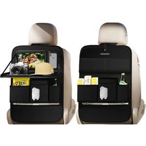 Car Seat Organizers,Multi-functional Back Seat Protectors, Storage Pouches, and Tray Holders (for Cars, Kids, Seat Back and Rear Seats) (Plain Black, 2 Pcs)