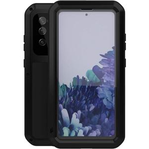 LOVE MEI Military Rugged Case for Samsung Galaxy S20 FE 5G, with Tempered Glass Screen Protector, Shockproof Dustproof Scratch Proof Hybrid Metal and Silicone Gel Heavy Duty Full Body Cover Black