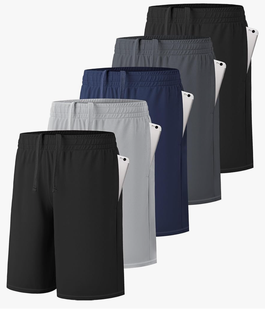 MLYENX 4 Pack Boys Athletic Shorts Active Performance Youth Kids Basketball Shorts Quick Dry with Elastic Waist Pockets, Size 4-6 Y