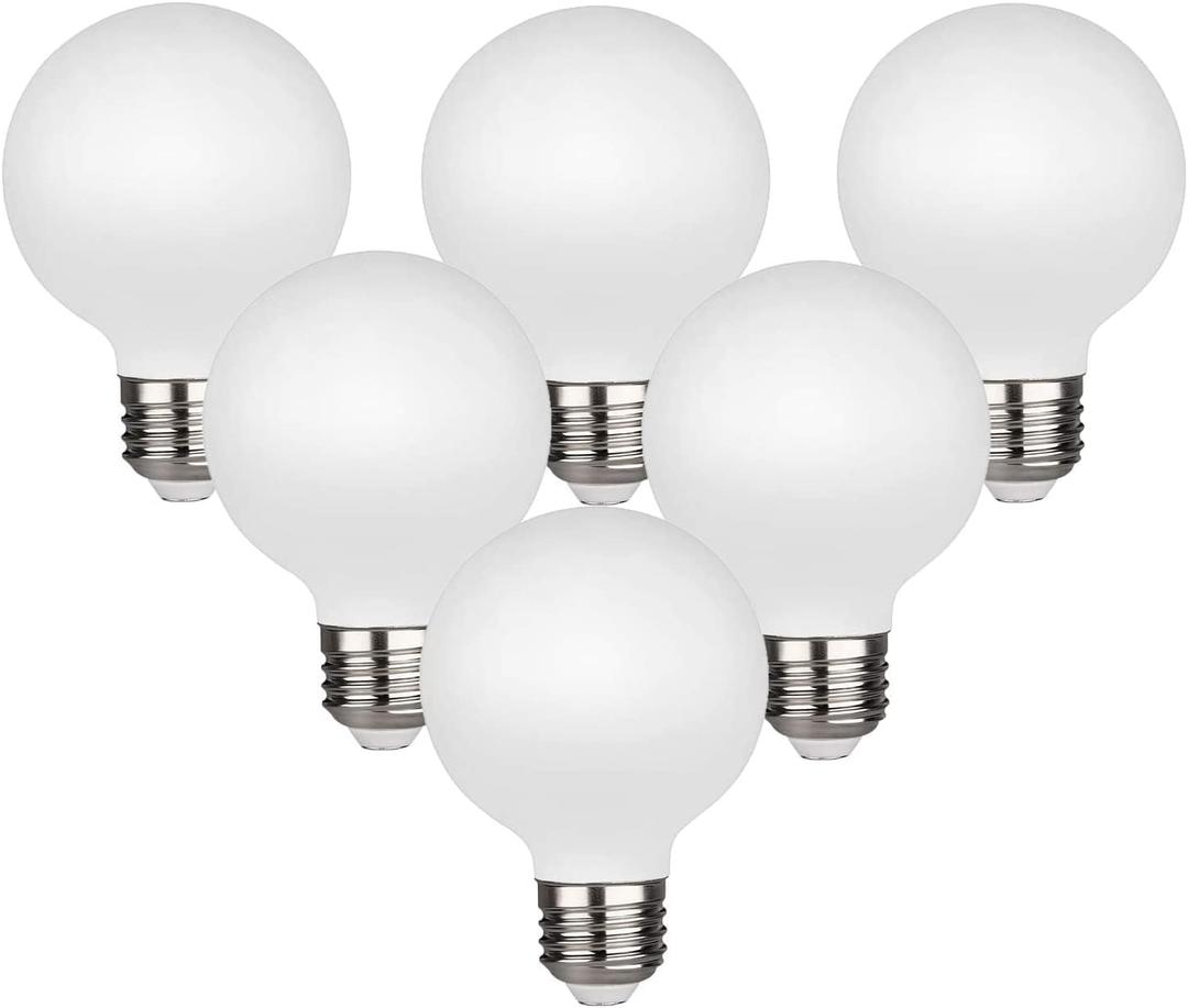 KGC LED Edison Globe Light Bulbs, Neutral White 4000K CRI 90, LED Filament Light Bulb, 5W Equivalent to 40W, G25(G80) Dimmable, Milky Glass, Bathroom Vanity Mirror Light, Pack of 6