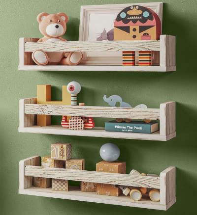 NATURE SUPPLIES Set of 3, 16.4 inch Nursery Book Shelves Made of Solid Wood for Books, Toys, Decor, Wall Kids Bookshelf, Floating Shelf, Ideal Storage for Nursery or Playroom Organization, Whitewashed