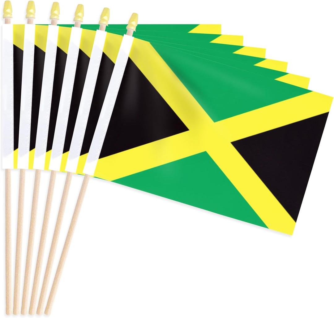 Pack of 20, Handheld Jamaica Flags 5x8 Inch  Small Jamaican Flags on Wooden Sticks with Gold Spear Top, Mini Jamaica Country Flag for Independence Day, Parades, Patriotic Decorations