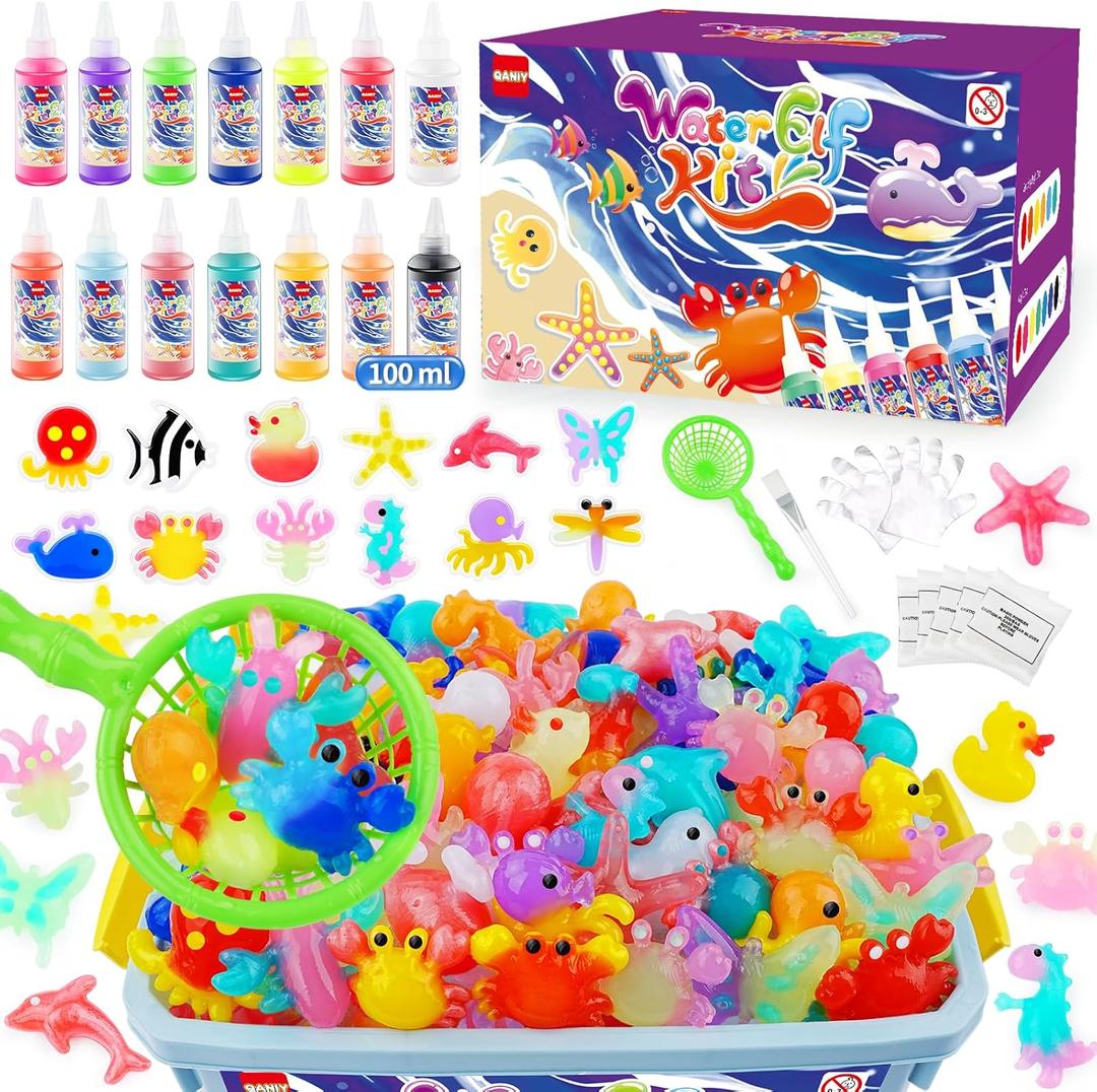 Magic Water Elf Toy Kit, Crafts for Kids Ages 4-8, Squishy Maker Set with 14 Magic Gels, 12 Shape Molds, Aqua Fairy, Magic Water Elf, Children's DIY Magic Water Gel Kit, Magic Elf Water Toy for Kids
