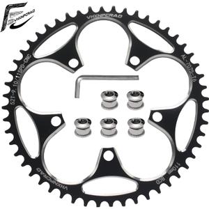 Bike Chainring, 110BCD Round Narrow Wide Chainring, 36-58T Single Bicycle Chain Ring for 8-12 Speed Road Bike (for 1 Chainring Bike) (52T, Black)
