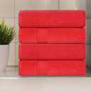 Superior Cotton Chevron Bath Towel Set, Zero Twist, Large Plush Absorbent Body Towels, Luxury Soft Quick Drying, Shower, Spa, Hotel, Pool, Guest Bathroom, Home Essentials, Set of 4, Red