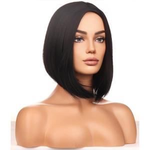 BERON Black Bob Wigs Straight Short Hair Wigs for Women Natural Black Middle Part Synthetic Wigs Daily Party Use
