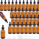 36 Pack 2oz Amber Glass Dropper Bottles, 60ml Glass Eye Dropper Bottles for Essential Oils, Perfumes, Laboratory Use (Amber & dropper, 2oz-36Pack)