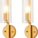 Modern Glass Wall Sconces Set of 2, Gold Wall Sconces for Bedroom, Industrial Sconce Wall Lighting for Entryway Bathroom Living Room Stairway