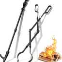 AMAGABELI GARDEN & HOME 32" Long Fire Pit Poker Stick and 26" Fireplace Tongs Tool Sets Fireplace Log Grabber for Firewood Campfire Bonfire Heavy Duty Wrought Iron Rustproof Indoor Outdoor Wood Stove