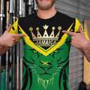 BJU Jamaica Flag T-Shirt Lion Tee Printed Crewneck Short Sleeve Casual Sports Top Unisex (XL)