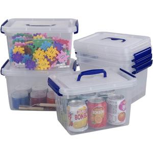 Pekky Plastic Small Handle Storage Box, 6 Quart Clear Plastic Bins, 6 Pack