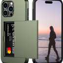 Nvollnoe Compatible with iPhone 15 Pro Max Case with Card Holder Heavy Duty Protective Dual Layer Shockproof Hidden Card Slot Slim Wallet Phone Cover for Women&Men 6.7 inch(Green)