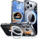 CANSHN 360 Spin Magnetic Stand for iPhone 17 Pro Max Case Clear with Camera Control [Full Camera Protection] [Compatible with Magsafe] Non-Yellowing Shockproof Protective Phone Cover 6.9" - Clear