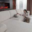 Couch Cushion Covers for Sectional Sofa, Stretch Soft Sofa Slipcovers Washable Wear-Resistant Universal Furniture Protector with Elastic Bottom (1 Piece Oversized Cover, Ivory)