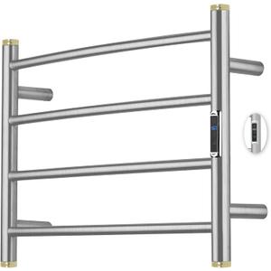 Electric Towel Warmer Rack,Heating Towel Warmer,Timer & Temperature Control,Wall-Mounted Plug-in for Bathroom,Brushed,Stainless Steel,4-Bar(16.54x23.62x5.51in) (Round-matte Brushed With Gold Top)