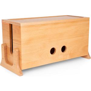 Extra Large Cable Management Box, Wood Cord Hider Box & Organizer for Power Strip, TV Wires & Desk Cable Storage (Solid Beech)