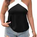 Floerns Women's Plus Size Criss Cross Tank Colorblock Sleeveless Halter Tops (XL)