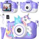 Kids Camera for 3-12 Year Olds | HD Dual Lens Camera with 32GB Memory Card, 2 Shockproof Silicone Cases, Educational Games, MP3 Player, Video Recorder & Fun Filters | Gift for Boys Girls (Purple Unicorn)