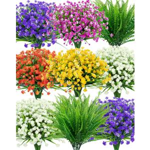 24 Bundles Artificial Flowers for Outdoors UV Resistant Fake Plastic Plants Faux Boston Fern Greenery Stems for Spring Summer Indoor Garden Patio Window Box Kitchen Home Decor, Mixedcolor