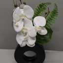 Briful Orchid Fake Flowers 16.1'' White Artificial Orchid Silk Flowers in Black Pot Faux Orchid Arrangement for Home Office Desk Modern Decoration