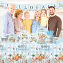 Hello Fall Decorations Tableware, 142 Pcs Blue Plaid Fall Pumpkin Decorations includes Pumpkin Plates and Napkins, Hello Fall Plates and Napkins for Harvest Blue Thanksgiving Decorations