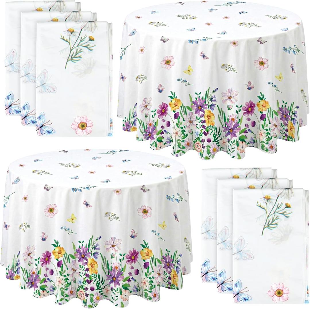 Ganeen 6 Pcs Spring Wildflower Plastic Tablecloth 84 Inch Spring Round Tablecloths Floral Theme Birthday Decor Disposable Plastic Waterproof Table Covers for Holiday Wedding Decoration Party Favor
