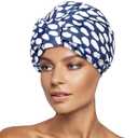 INNELO Luxury Shower Cap for Women Reusable Waterproof, Double Layered Shower Hair Cap with Adjustable Elastic Strap, Large Satin Lined Shower Bath Cap for Long Curly Straight Hair, Blue