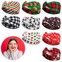 Mtlee 9 Pieces Christmas Twisted Headbands Candy Head Wrap Elastic Wide Retro Plaid Headbands Christmas Hair Accessories for Women Present