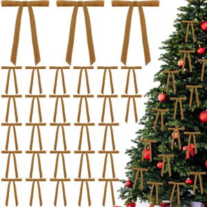 30 Pcs Christmas Velvet Wreath Bows, 5 x 7 Inch Vintage Velvet Ribbon Rustic Crafts Gift Bows for Indoor Outdoor Wreaths Garland Holiday Xmas Tree Wrapping Crafts (Khaki, Width of 5/8")