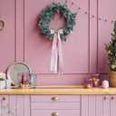 2 x Large Pink Christmas Wreath Sash for Door, 27.5" Holiday Decoration with Snowflake Lace Pattern, 11 Glitter Bow Tree Topper Wall Indoor Outdoor Xmas Farmhouse Home Decor Metal Clip