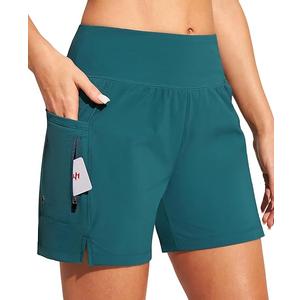 Ewedoos Womens Swim Shorts High Waisted Board Shorts for Women Stretchy 5" Swim Beach Short with Pockets Swimwear Liner (Forest Green)