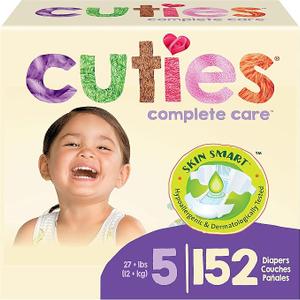 Cuties | Skin Smart, Absorbent & Hypoallergenic Diapers with Flexible & Secure Tabs | Size 5 | 152 Count